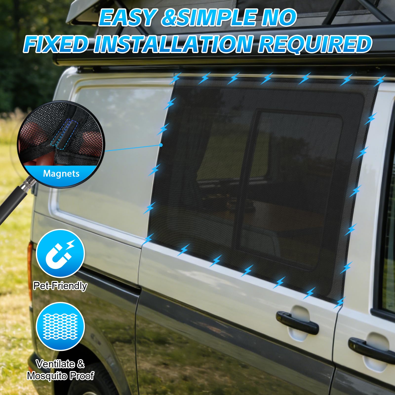 1 Pièce Insectes pour Porte Coulissante Rechange pour VW T5 T6 T6.1 California, Filets de Protection Magnétiques Contre Insectes, Moustiquaires Respirantes pour Camping