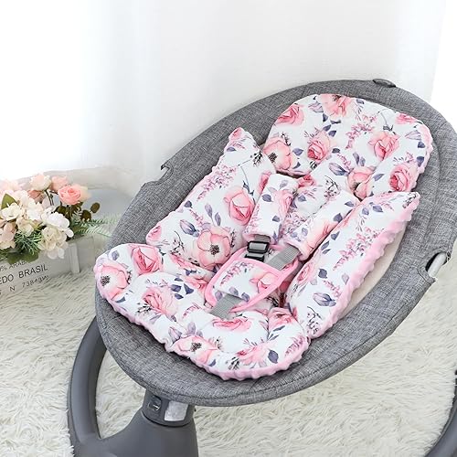 Miniatura 2 de SWESEN Inserto de asiento de automóvil infantil con 3 fundas de correa, soporte para la cabeza del asiento de automóvil para niñas, suave cojín 3 en