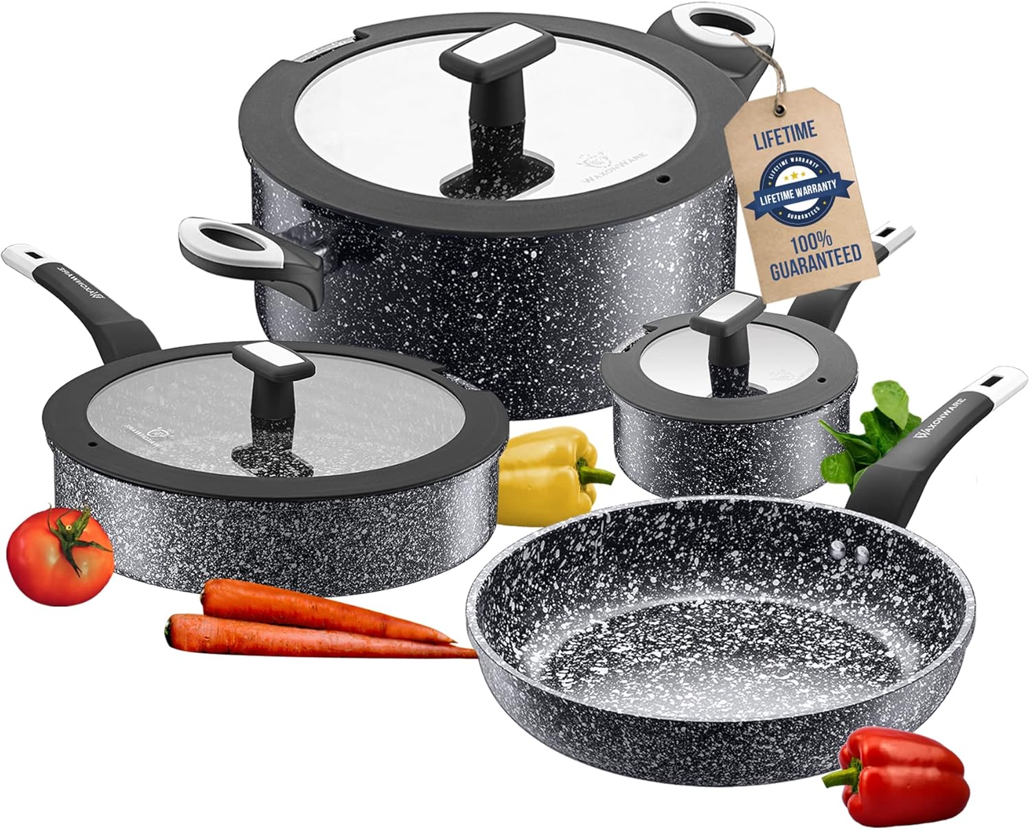 7pc Premium Ceramic Cookware Set Granite Pots and Pans Set