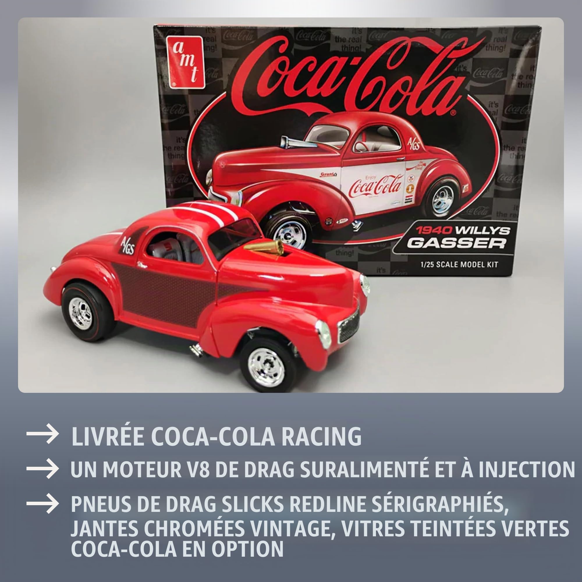 AMT 1940 Willys Coupé (Coke Race Team) Kit de maquette à l'échelle 1:25