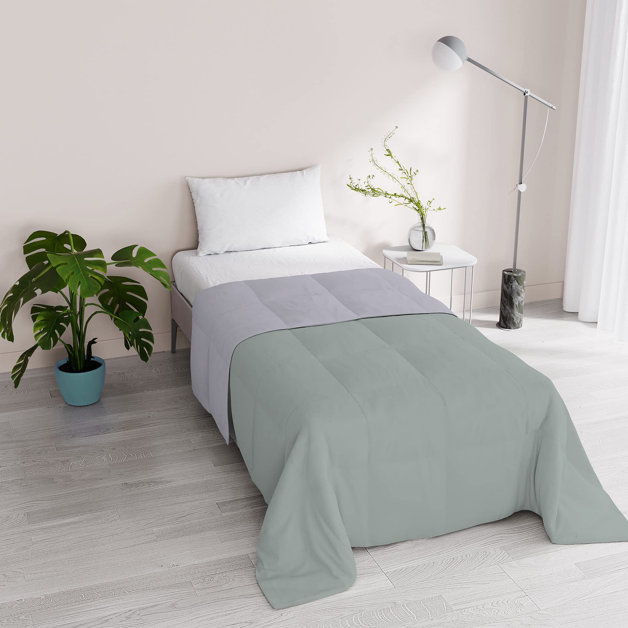 Italian Bed Linen Romantic Spring/Summer Quilt, Microfibre Fishing Hand, Single 170 x 260 cm, Grey/Silver