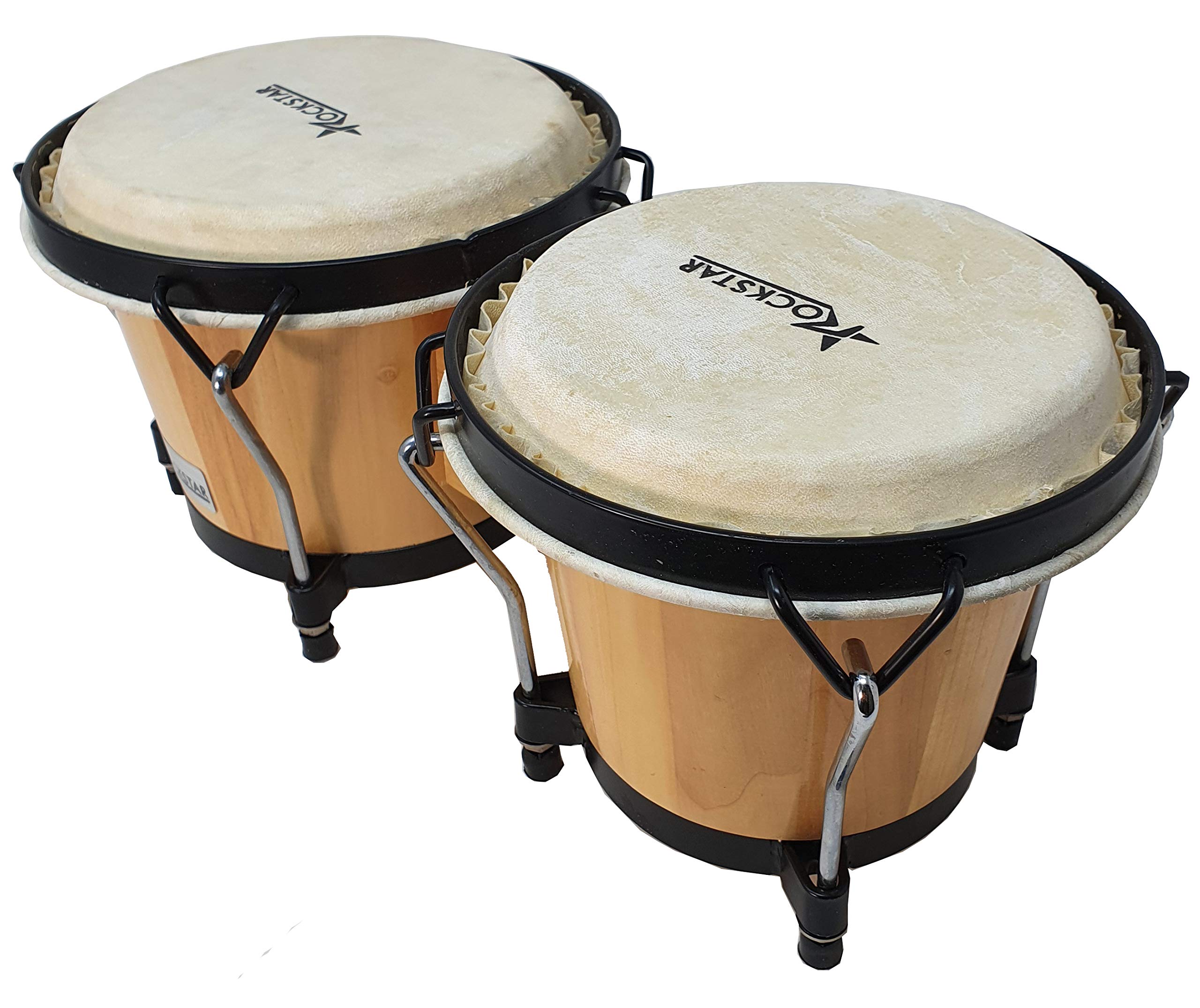 BONGO DE MADERA COLOR NATURAL ROCKSTAR LS105F-NT 6,5" y 7,5" PARCHE PIEL DE BUFALO - ROCKMUSIC