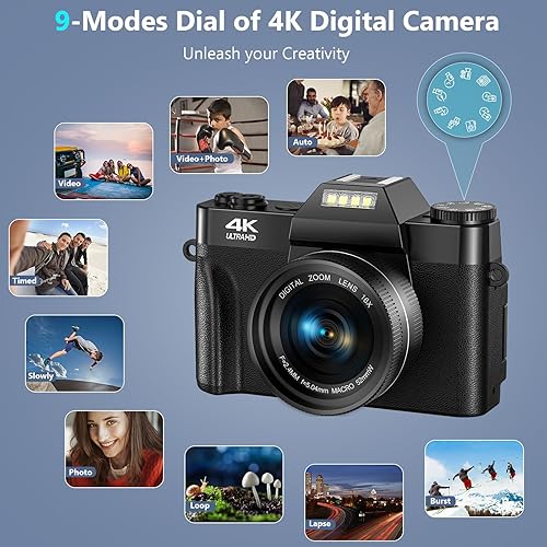 Miniatura 6 de Cámara digital 4K Point and Shoot para niños, enfoque automático, cámara de vlogging de 56 MP para YouTube Cámara de zoom digital 16X con pantalla