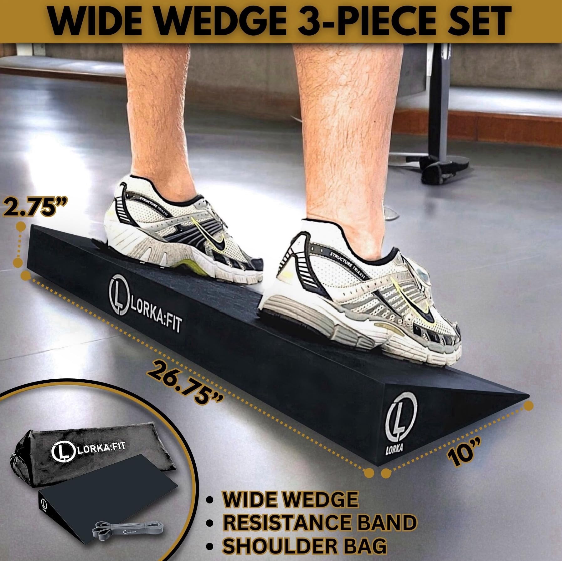 Heel Elevated Squat Wedge Block - 3PC Set with Resistance Band ...