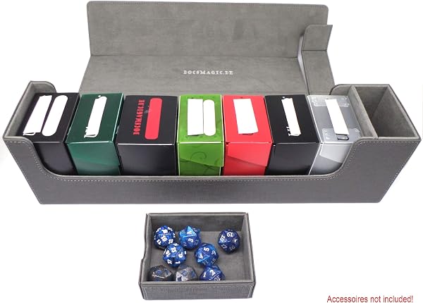 docsmagic.de Premium Magnetic Tray Long Box Silver Large - Card Deck Storage - Porta Mazzo Argento - 5