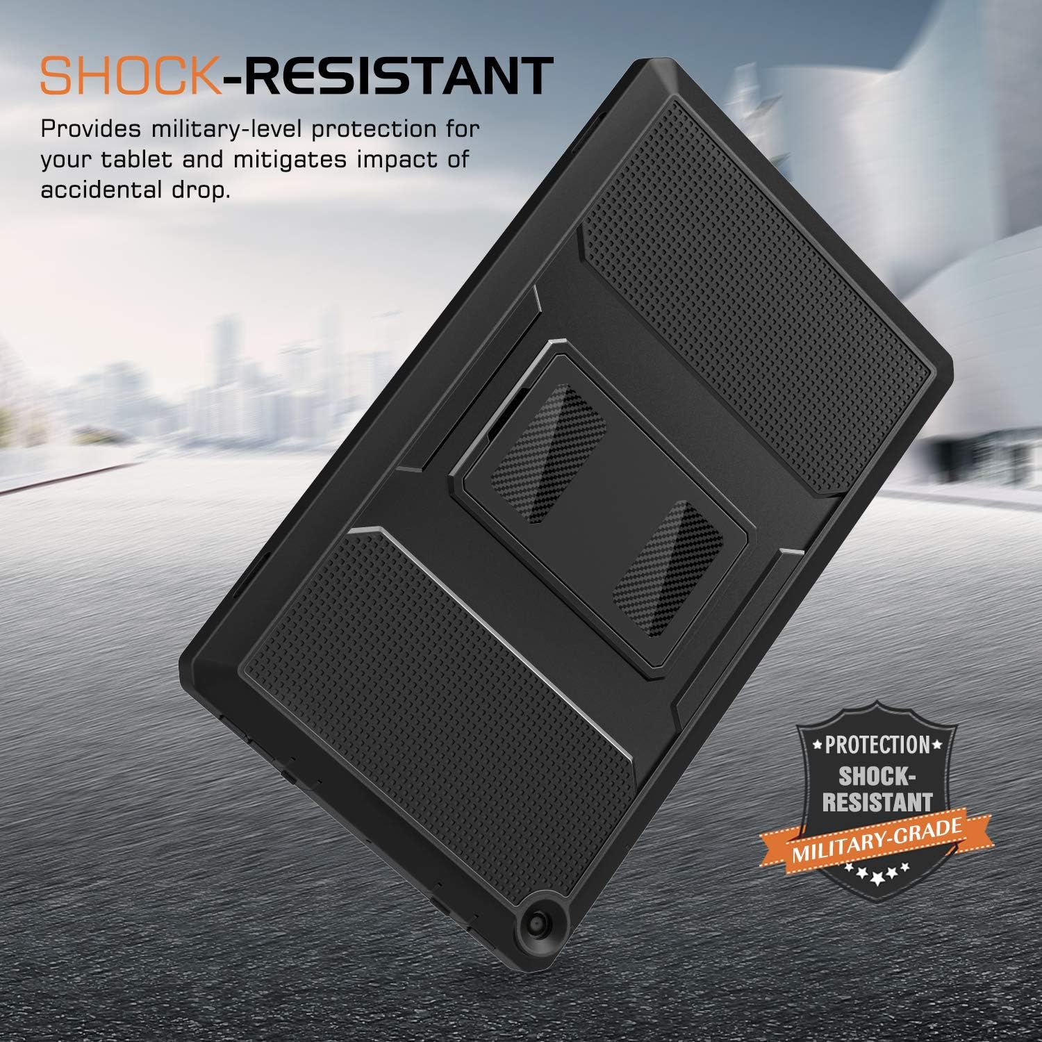 MoKo Case for Amazon Fire HD 10 Tablet (7th and 9th Generation, 2017 and 2019 Release) 10” - [Heavy Duty] Full Body Rugged Cover with Built-in Screen Protector for Fire HD 10.1 Inch, Black