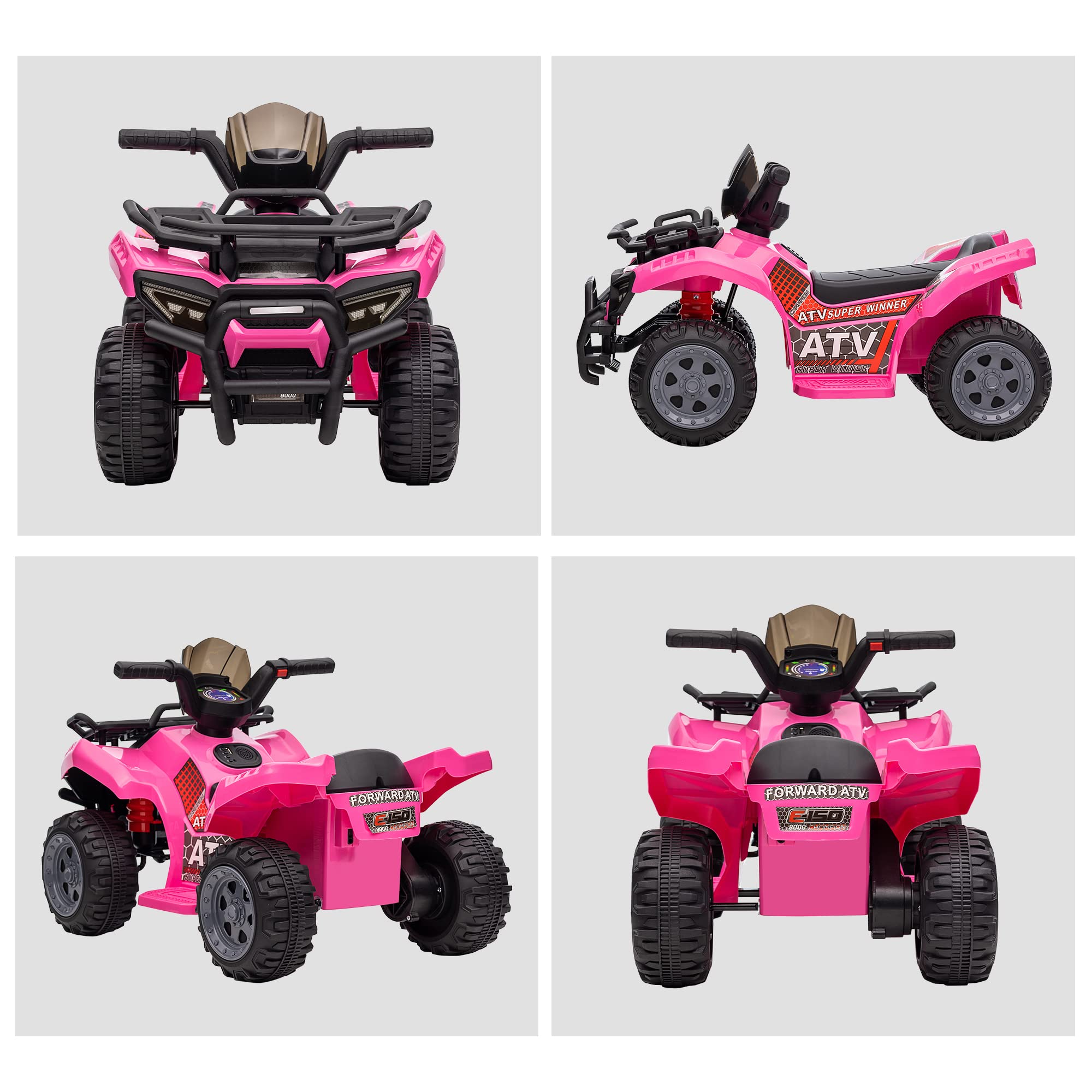 HOMCOM Kinder Quad Elektro 6V Kinderquad mit Vorwärtsfunktion Rosa | Musik, Elektroauto, Elektro-Quad für Kinder 1,5-3 Jahre