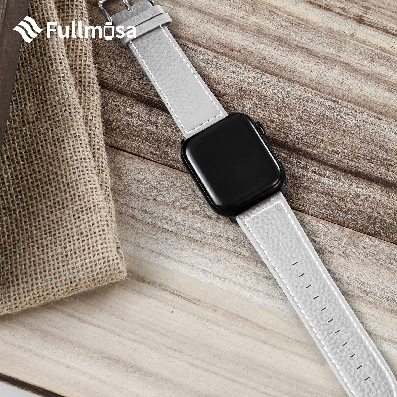 Fullmosa Compatible with Apple Watch Band Leather 49mm 46mm 45mm 44mm 42mm 41mm 40mm 38mm for iWatch Series 11/10/9/8/7/6/5/4/3/2/1, Ultra3/2/1, SE3/2/1, White + silver buckle - Image 8
