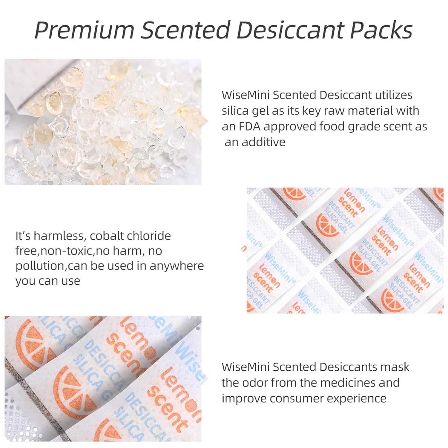 Wisesorb 6000 Packs 1 Gram Silica Gel Beads Packs, Desiccant Packets for Storage, Food Grade Moisture Absorbers, Lemon Smell Moisture Packs for Food Storage