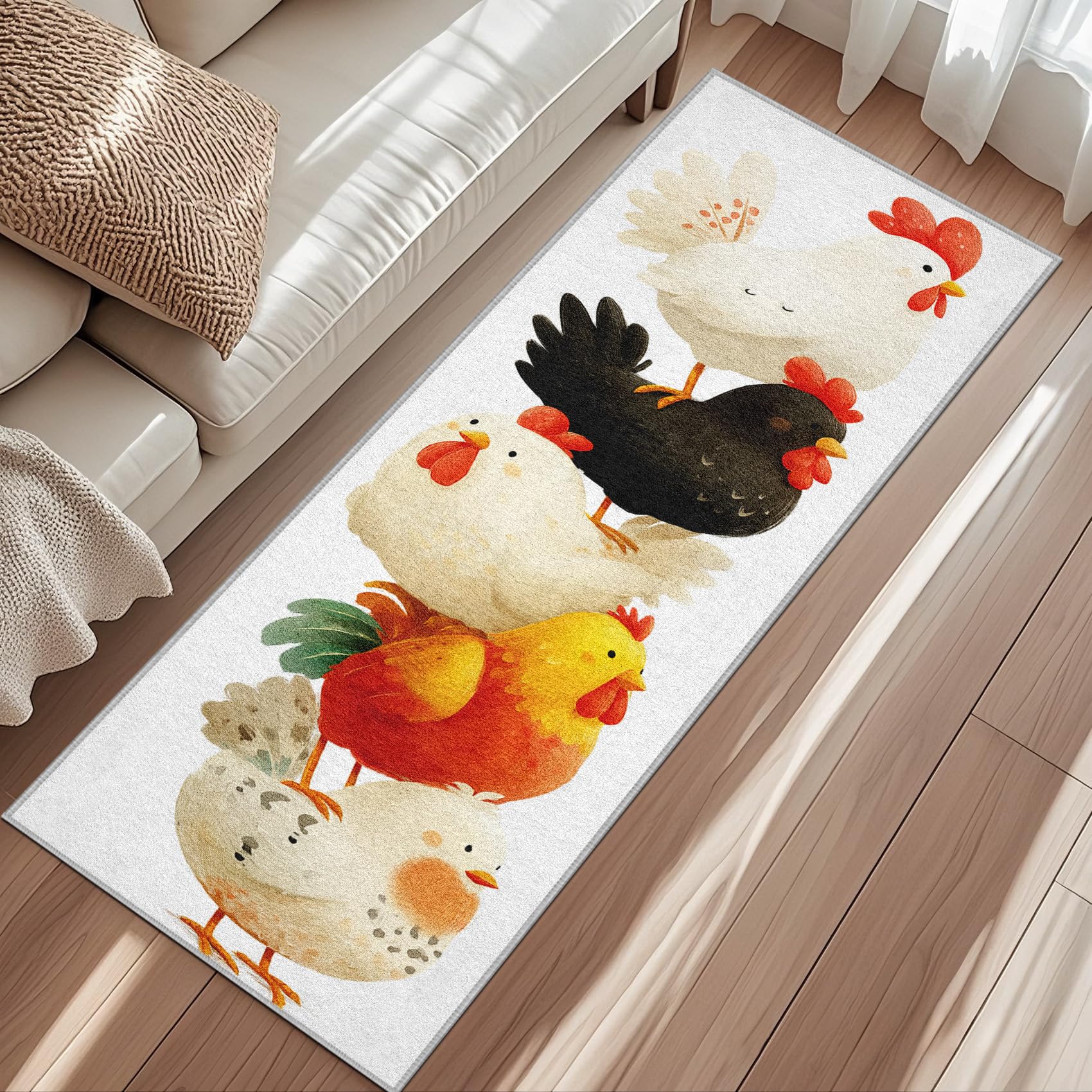 Poulet Tapis de Couloir Animaux de la Ferme Tapis de Couloir Long 60 x 120 cm Passage Antidérapant Lavable en Machine D'entrée Chambre Salon Descente de Lit Poil Ras Rug VI&q210
