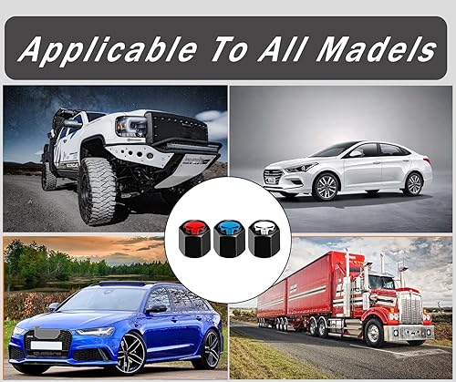 Miniatura 6 de Gseigvee Paquete de 4 tapones de válvula de neumático de rueda de automóvil, tapas herméticas a prueba de polvo, tapas universales para válvulas de