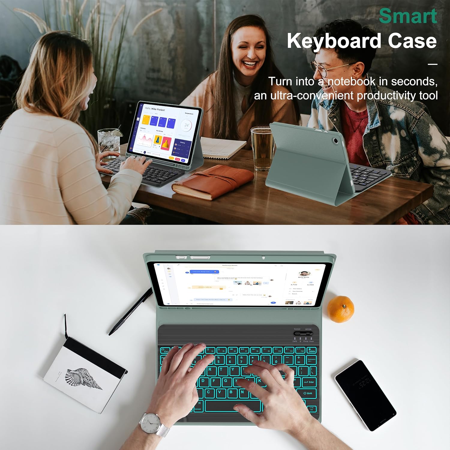 Keyboard Case for Samsung Galaxy Tab S6 Lite 10.4” 2024/2022/2020, Backlit Detachable Bluetooth Keyboard, Smart Folio Cover with S Pen Holder for Tablet S6 Lite SM-P620/P625/P610/P613/P615/P619, Green