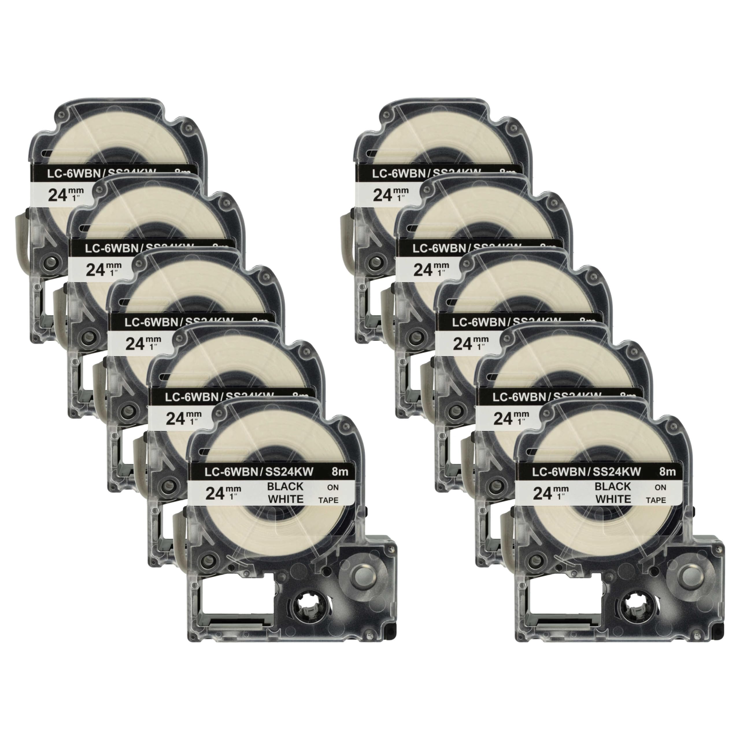 vhbw 10x Schriftband-Kassette kompatibel mit Epson LabelWorks LW-1000P | LW-600P, LW-500, LW-400, LW-300 Etiketten-Drucker 8m x 24mm Schwarz auf Weiß