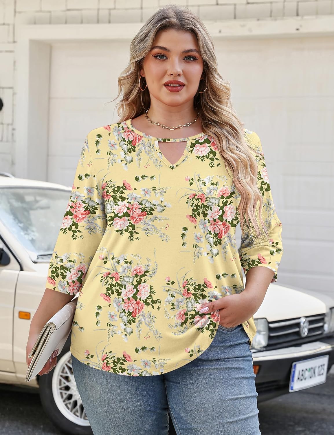 Rapbin Womens Plus Size Tops 3/4 Length Sleeve Shirts Crewneck Dressy Casual Blouses Trendy Keyhole Tunic Top XL-5XL - Image 5