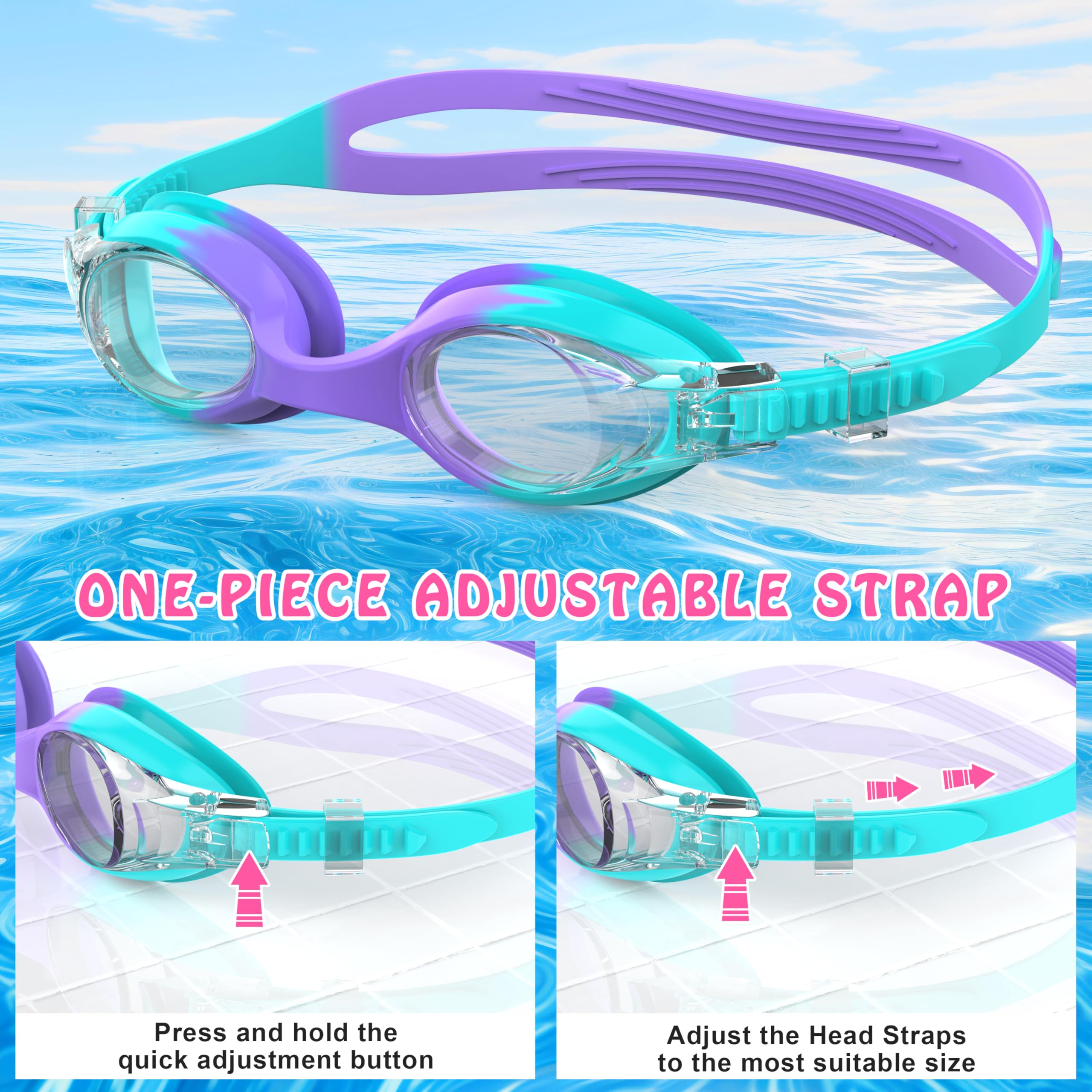 Lunette Piscine Enfant 2 Pcs Anti-Buée Protection UV Silicone 3-12 Ans