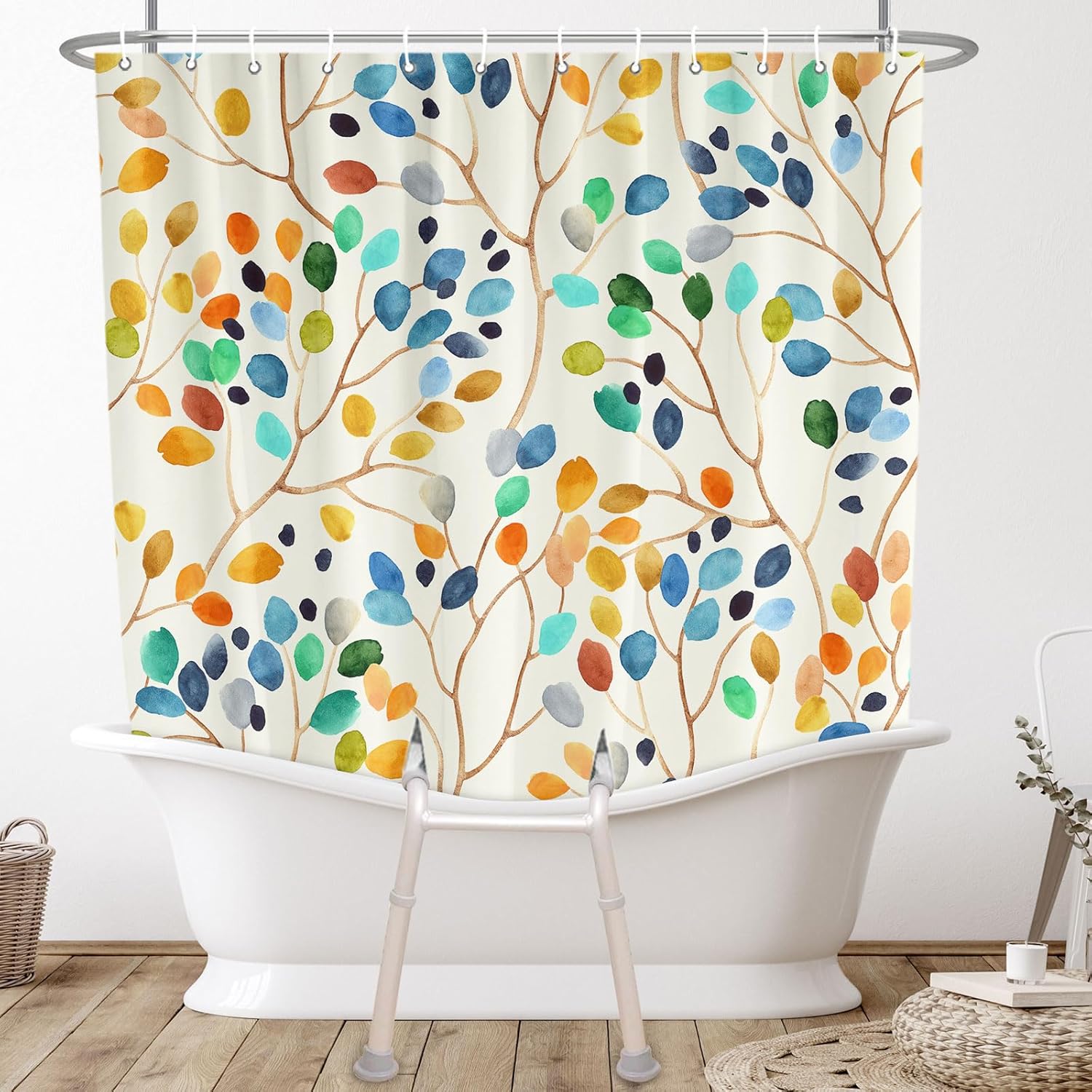 Xioistiy Boho Colorful Leaves Split Shower Curtain for Bath