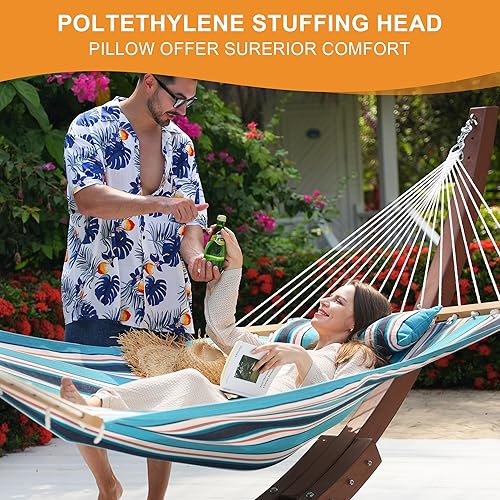 Miniatura 6 de Lazy Daze - Hamaca de tela Sunbrella de 12 pies que no se decolora con barras separadoras y almohada gratis se adapta a dos personas, resistente a