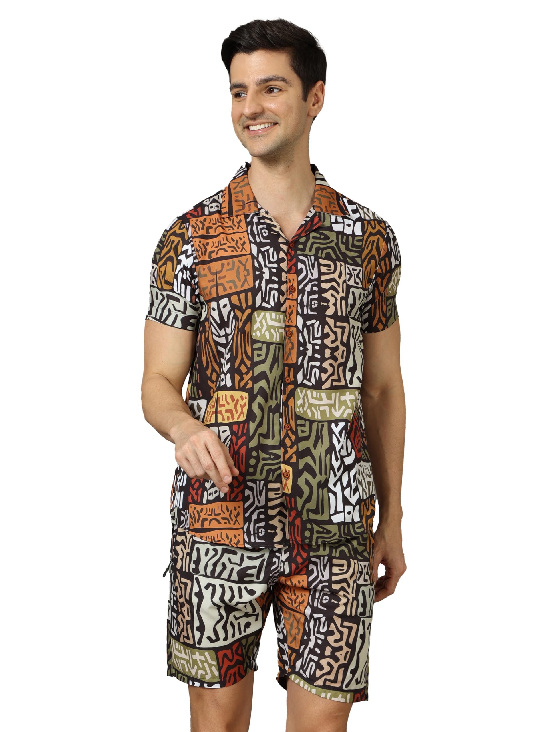 bushirt Mens Printed Regular Brown Color Night Suit Set-MNS0191-picture-50