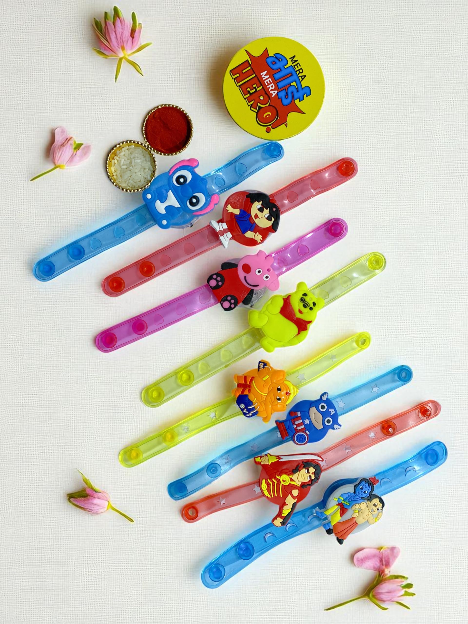 Evisha 2 Pcs LED Assorted Cartoon Character Rakhi with Fridge Magnet Combo For Kid Children Brother Bracelet Roli Chawal Packet