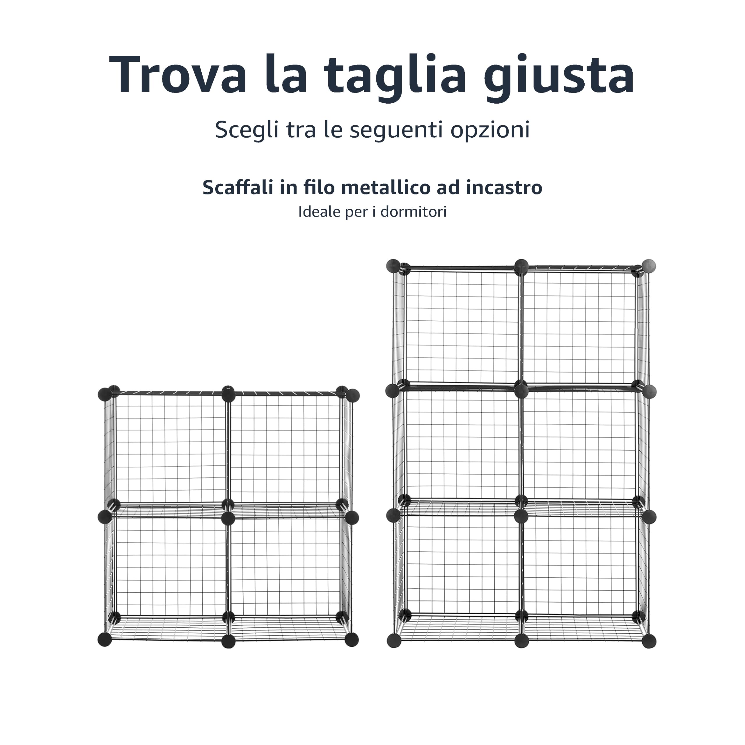Amazon Basics Scaffalatura in filo, 4 cubi, Nero, 37 cm X 77 cm X77 cm (PxLxH)