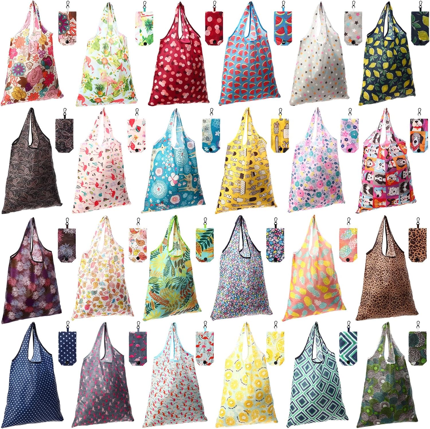 Paterr 24 Pcs Foldable Reusable Shopping Bag Recycle Travel Grocery Bag Fold to Pocket Tote Bulk for Daily Supplies Load