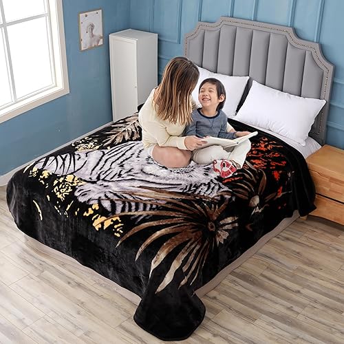 Miniatura 8 de Manta de tigre de visón coreano - Manta pesada tamaño queen - Estatua de tigre - Manta cálida para cama - Manta matrimonial queen - Manta de