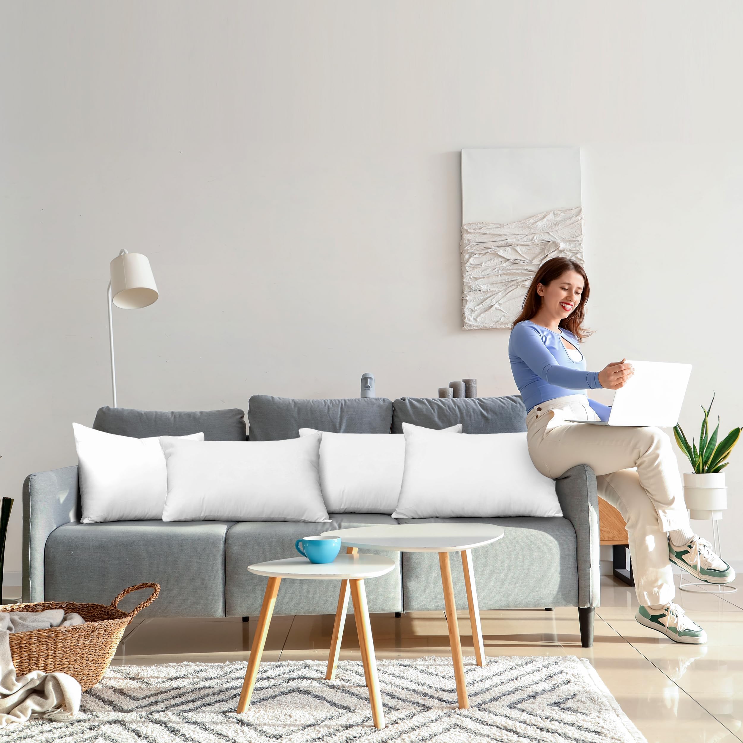 Utopia Bedding Dekokissen (4er-Set, weiß), 30,5 x 61 cm, Kissen für Sofa, Bett und Couch, dekoratives Füllkissen - 3