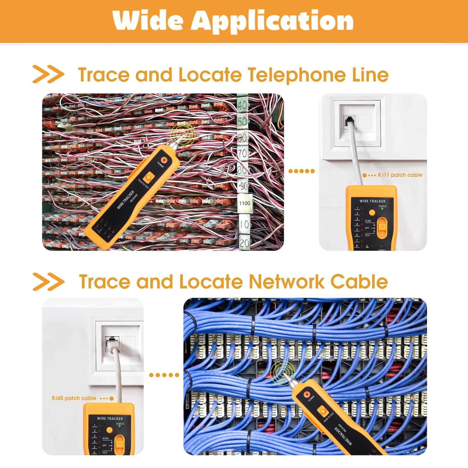Wire Tracker Cable Tester per Cavi di Rete, WireLine Finder Cavo Telefonico WireEthernet Tester per Cavi di Rete LAN, Tester per Cavi Palmari Tester per Cavi e Hound Wire