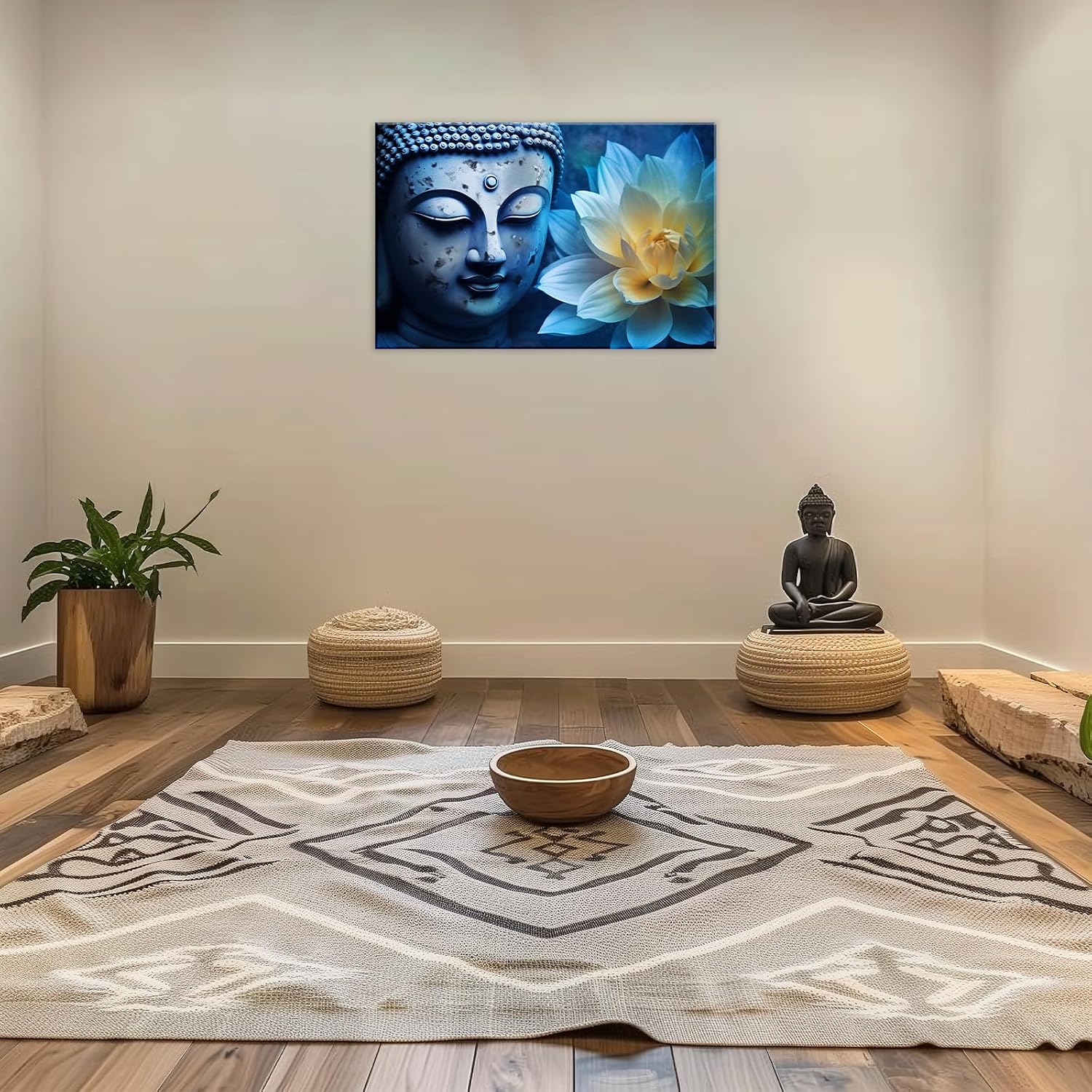 GLOKAKA Buddha Canvas Wall Art Buddha Statue With Zen Floral Painting Lotus Poster Religious Artwork for Buddhist Meditation Room Yoga Zen Home Decoration(Artwork-1,12"x18")