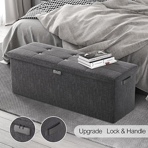 Miniatura 3 de Banco otomano de almacenamiento de 43 pulgadas con cerradura y asas, otomana plegable con almacenamiento para sala de estar, dormitorio, banco