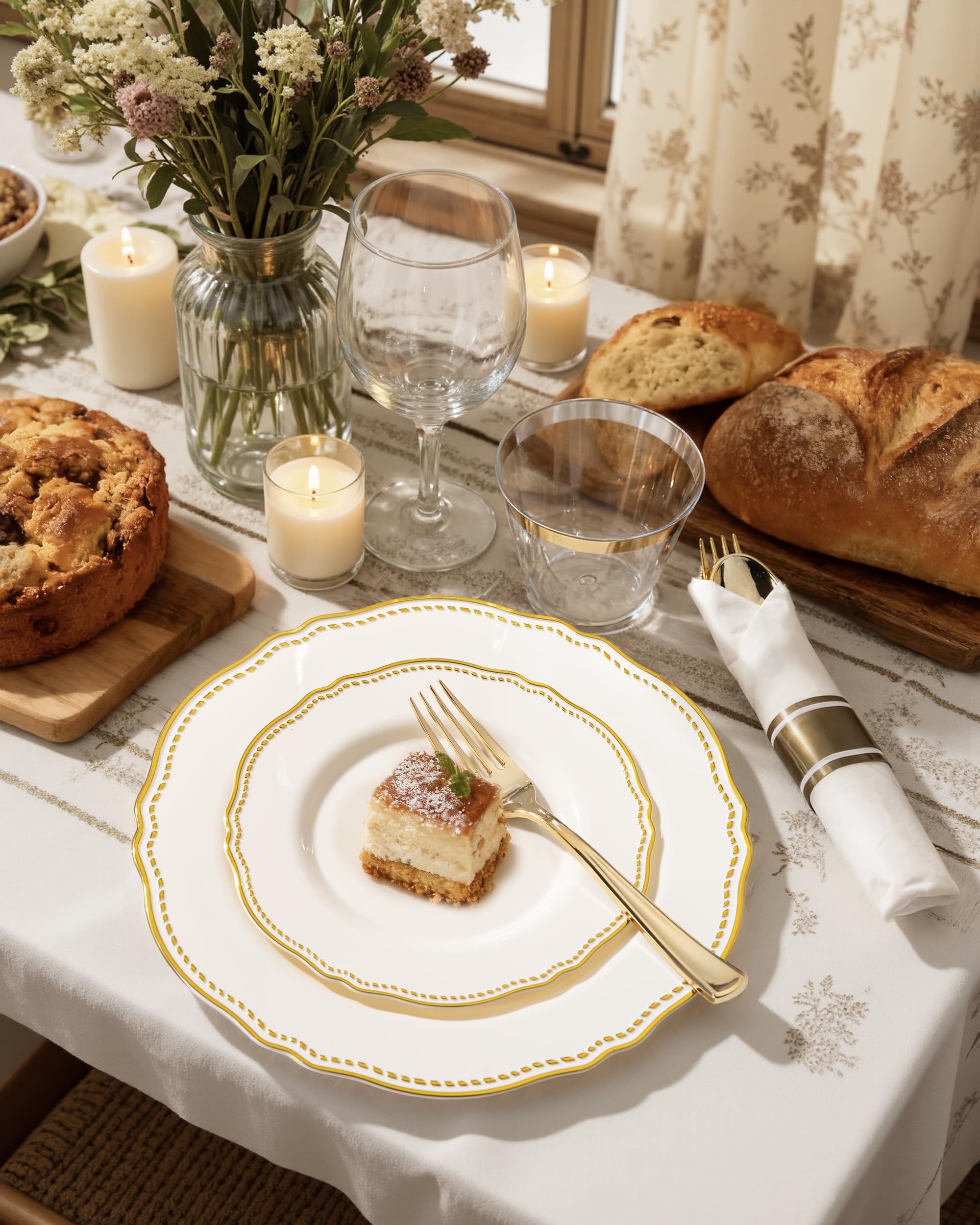 Ivory Gold Plates for Weddings & Parties -6