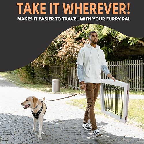 Miniatura 7 de ZJSF Puerta plegable independiente para perro, puerta de madera extra ancha blanca para cachorros, 6 paneles de puerta alta para mascotas, valla