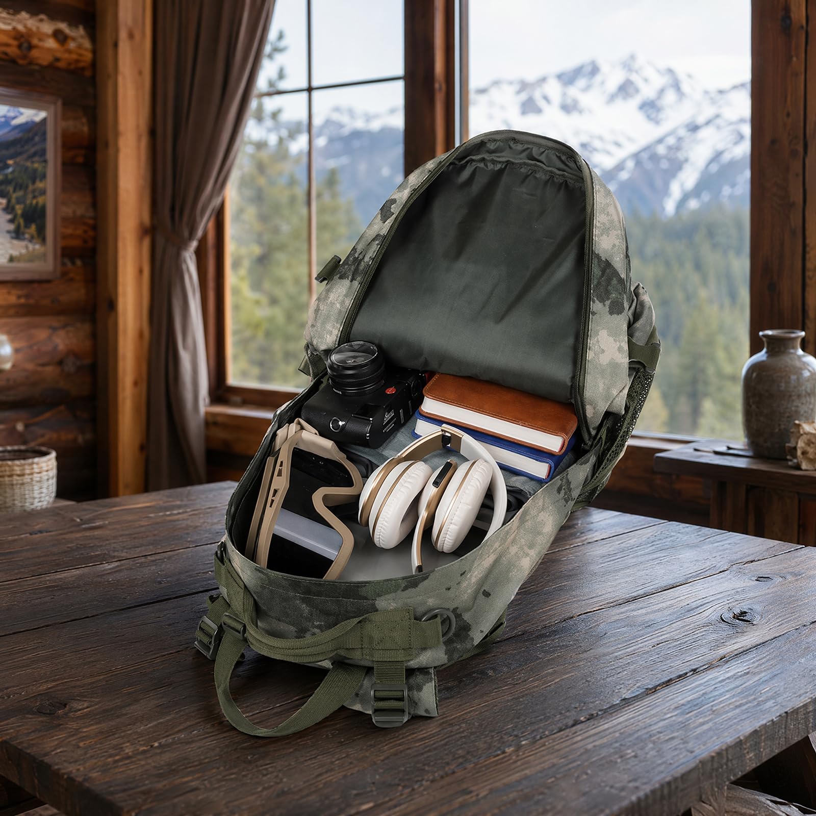 Taktische Camouflage Oxford Rucksack 20-35L Outdoor Tagessack Satchel Schultertasche,olive green