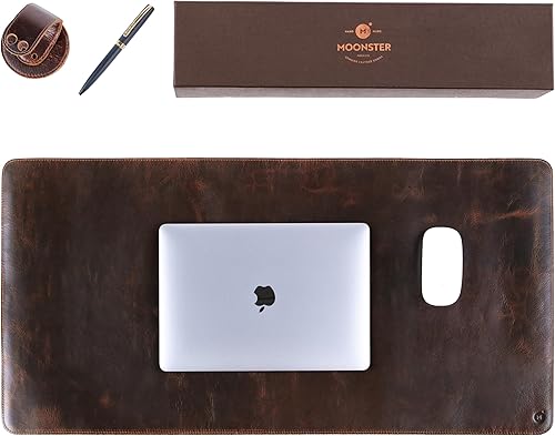 moonster Almohadilla de escritorio de cuero 100% genuino con soporte para bolígrafo, protector de alfombrilla de escritorio para mesas de oficina,