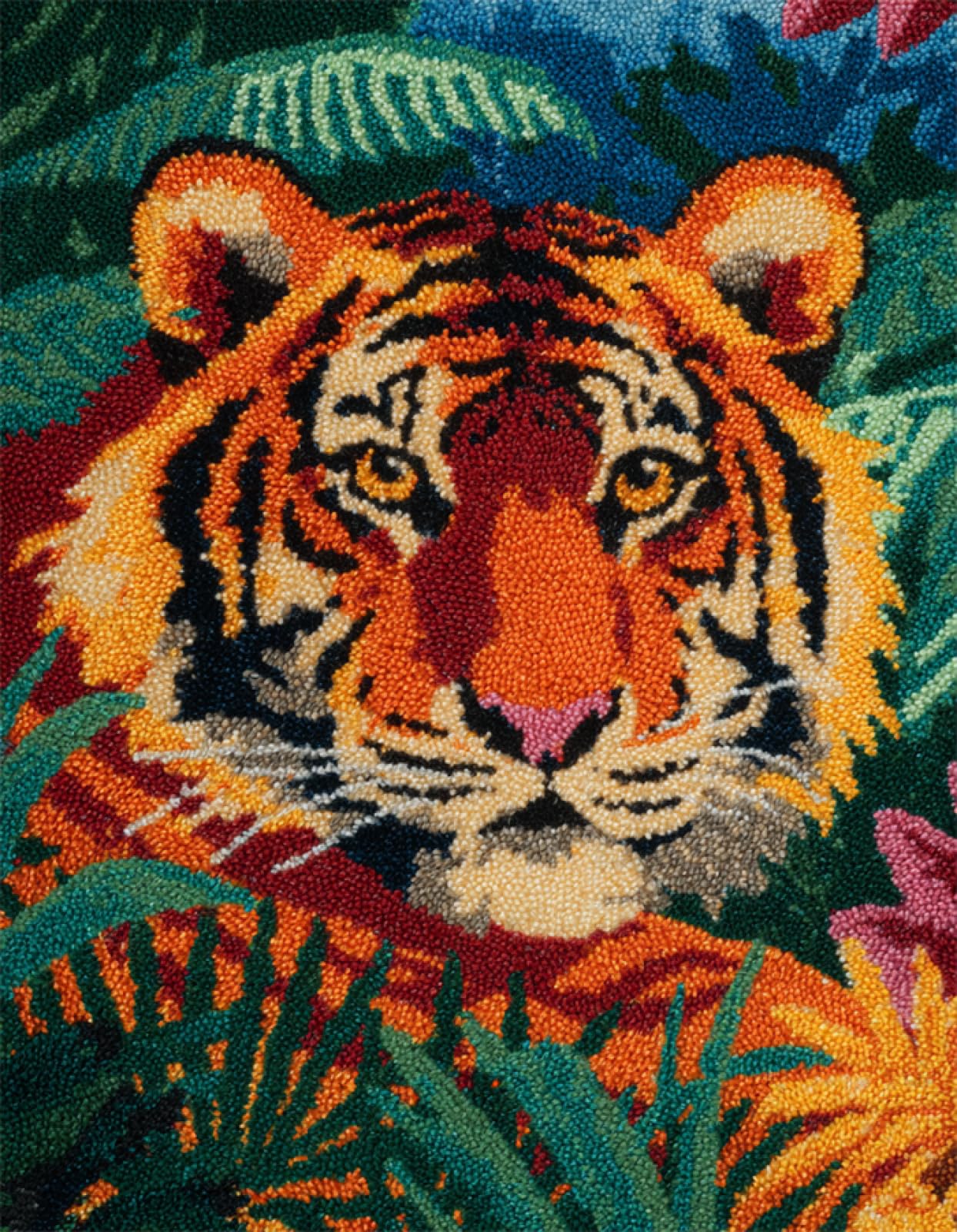 Paesaggio della giungla tropicale Kit per tappeti con gancio a scatto per adulti,Tigre animale,DIY kit per la creazione di tappeti con tela stampata,ricamo con filato all'uncinetto,55x75cm