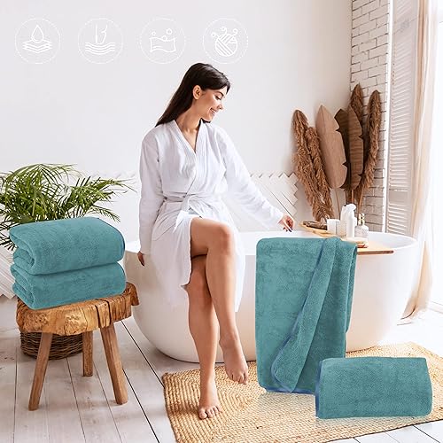 Miniatura 4 de TENSTARS - Toallas con dobladillo de seda para baño, 27 x 55 pulgadas, ligeras, finas y de secado rápido, toalla absorbente de microfibra suave para