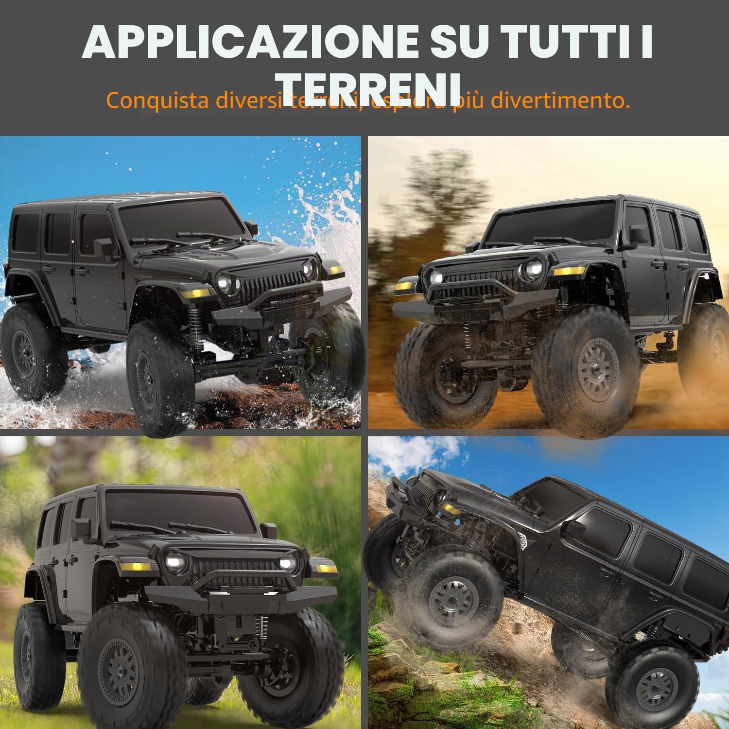 FLYCOLOR RCS24 Off Road 1/24 RC Truck 4x4 Off Road Crawler veicolo da arrampicata All Terrain RC Monster Truck telecomando auto con faro luminoso 2 batterie impermeabile giocattolo hobby (RTR nero)