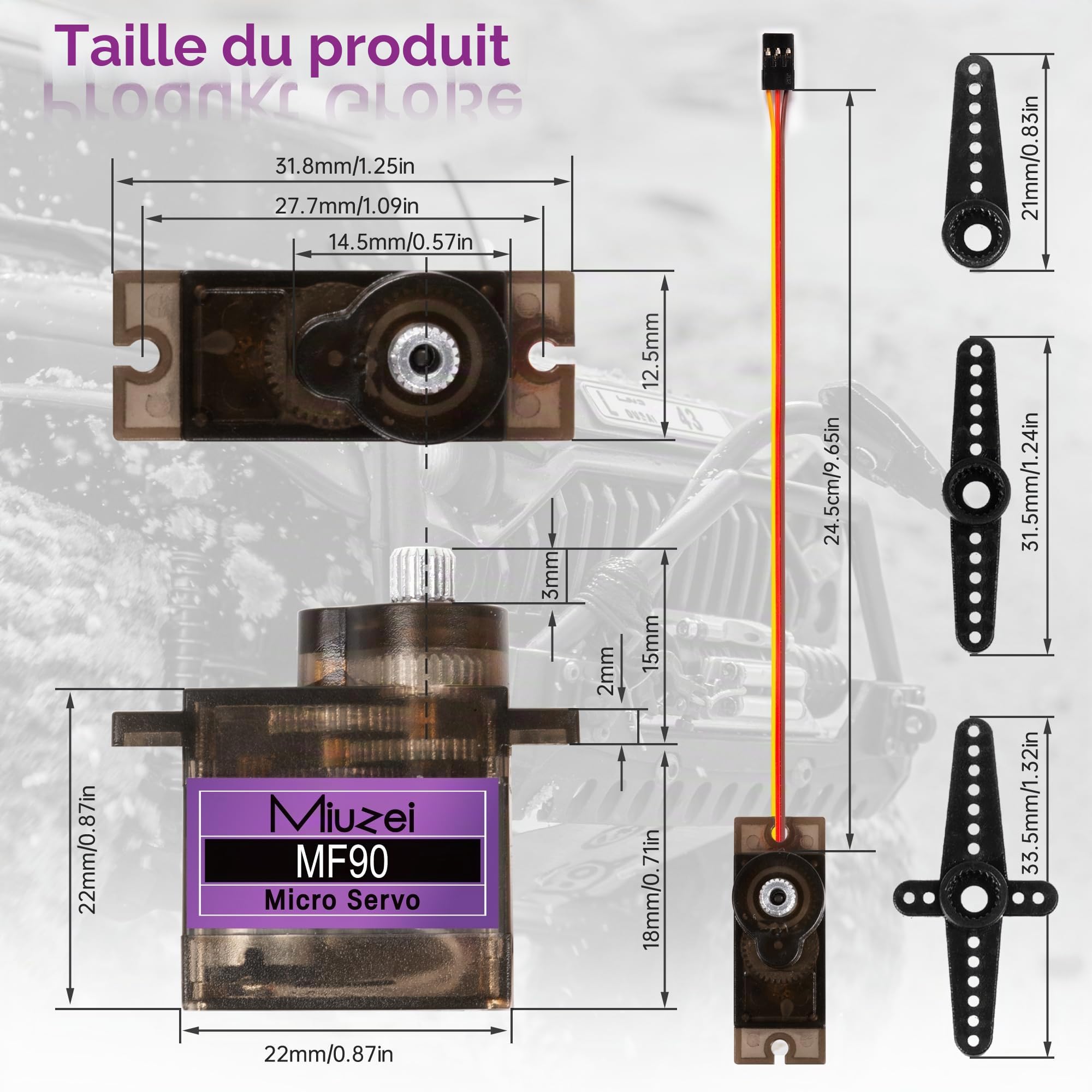 Miuzei Lot de 10 Engrenages Servomoteurs en Métal RC 9G Micro Servo 180 ° Mini Moteur pour Arduino Modélisme Robot Bras Avion 1/10 1:8 Voiture Bateau avec Câble Servo Corne