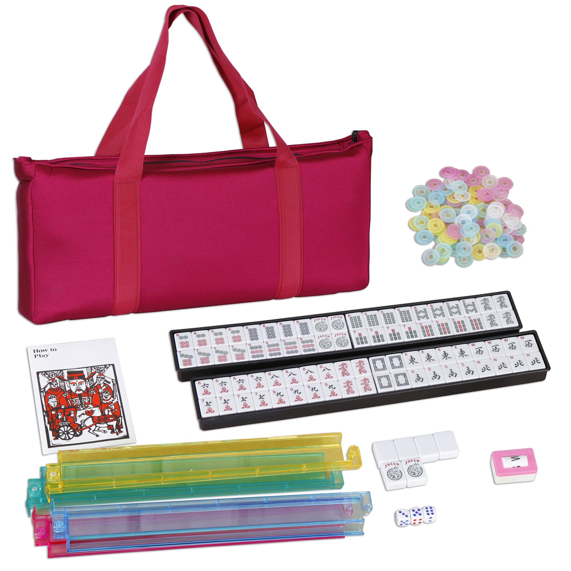 Smartxchoices 166 Tiles Mah Jongg Set American Mahjong 4 Color Pushers/Racks Mahjongg Game with Soft Velour Bag,Western Mahjongg Tiles