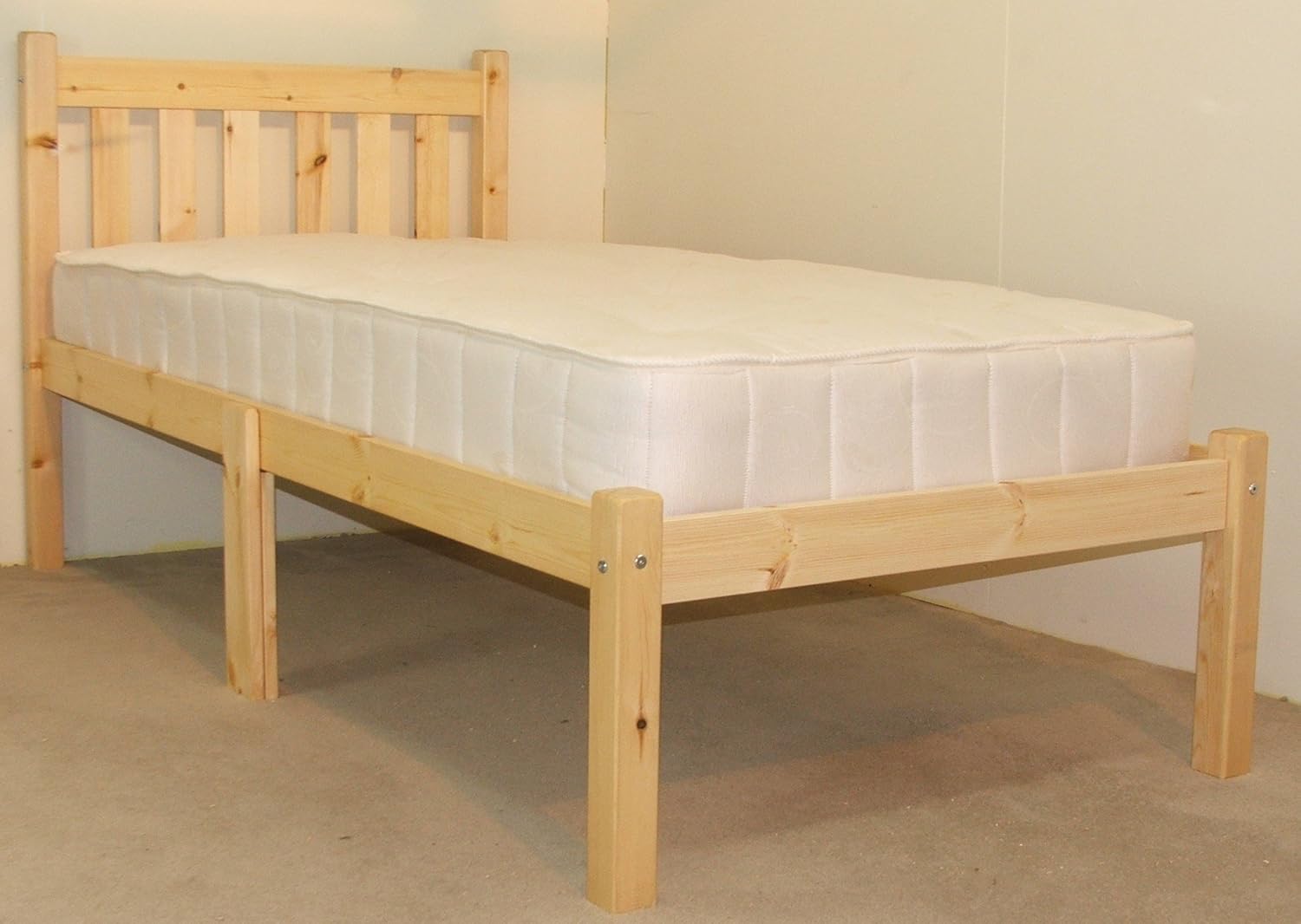 Strictly Beds and Bunks Limited Amelia Small Pine Bed Frame including Thick Sprung Mattress (15