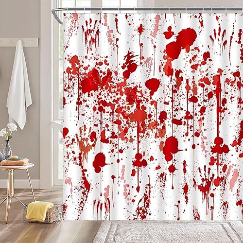 Vista 54 de Cortina de ducha Happy Halloween con diseño de calavera de bruja, murciélago espeluznante, alquimia gótica, tablero de ouija mágico, hongo de bruja