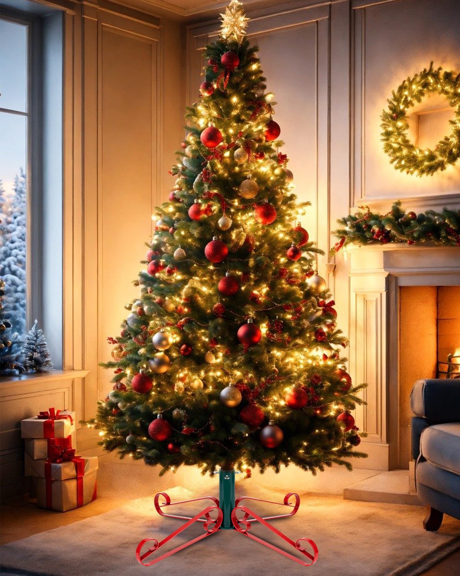 Pied de Sapin de Noel Artificiel: Support pour Sapin de Noël Metal Socle Pied de Sapin Artificielle Christmas Tree Stand Artificial - Jusqu'à 2.5m Diamètre 1.8-3.5 cm Grace Rouge