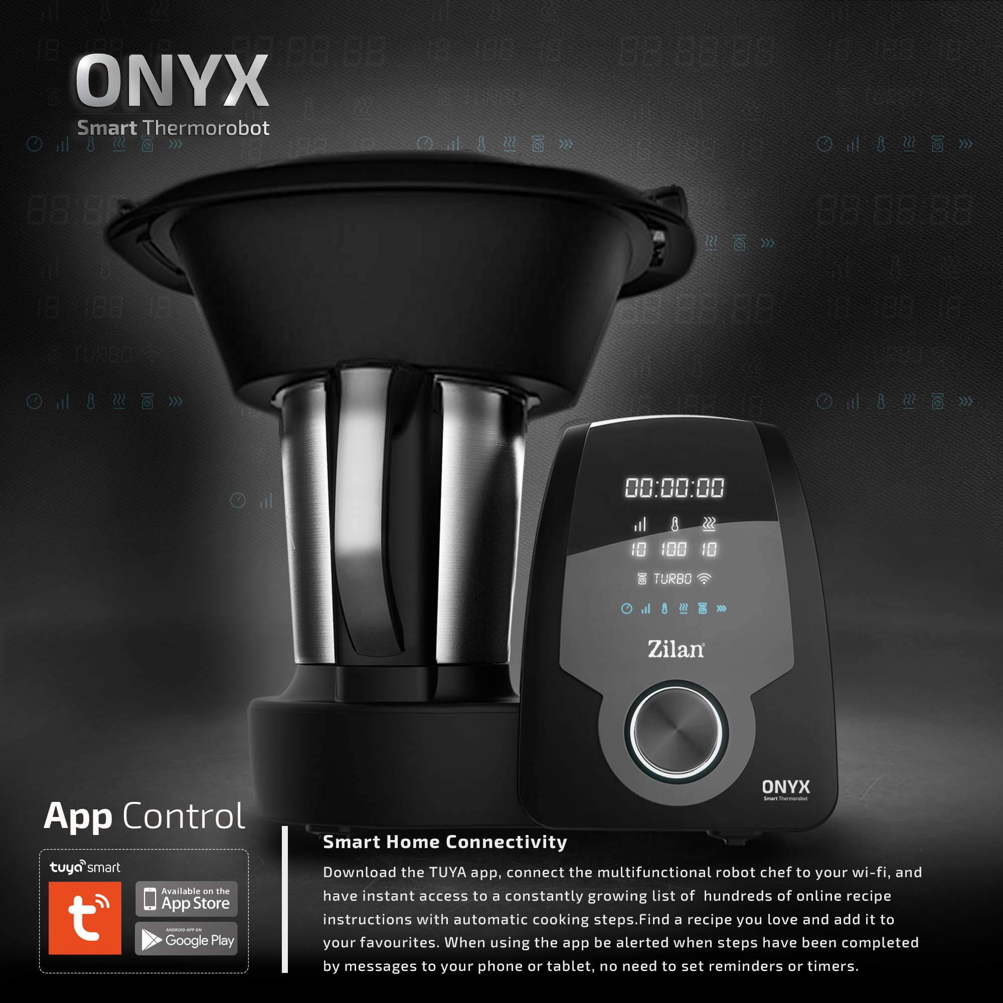 Zilan ONYX Thermorobot,Robot de Cocina Multifunción con Wi-Fi,30 Funciones, pantalla LED digital, Báscula integradar, 3,3L, 1700W