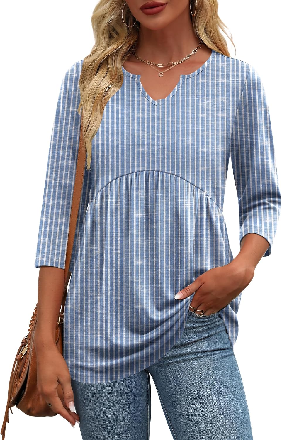 Zeagoo 3/4 Length Sleeve Womens Tops 2026 Blouses for Women Dressy Casual Fashion Clothing V Neck T-Shirts Summer Outfits