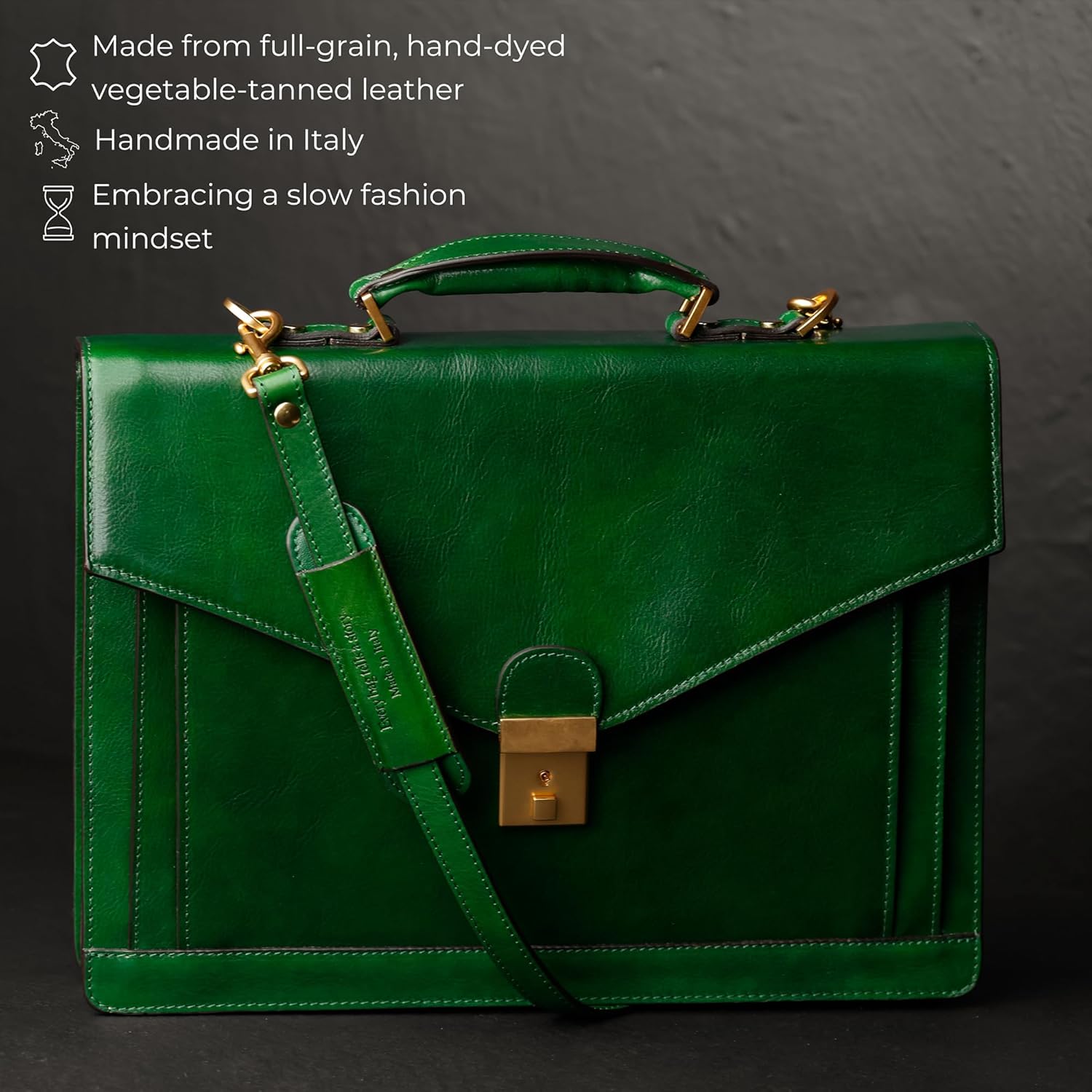 Time Resistance Leather Briefcase for Men - Business Laptop Bag - Italian Handmade Leather Bag - Attache - Gift Box Included - Image 4