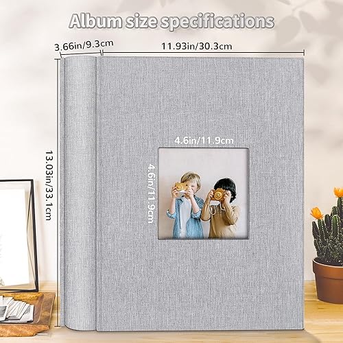 Miniatura 211 de Álbum de fotos de 4 x 6 pulgadas con 300 bolsillos, álbumes de fotos deslizables, cubierta de lino, libro de recuerdos con ventana frontal, página
