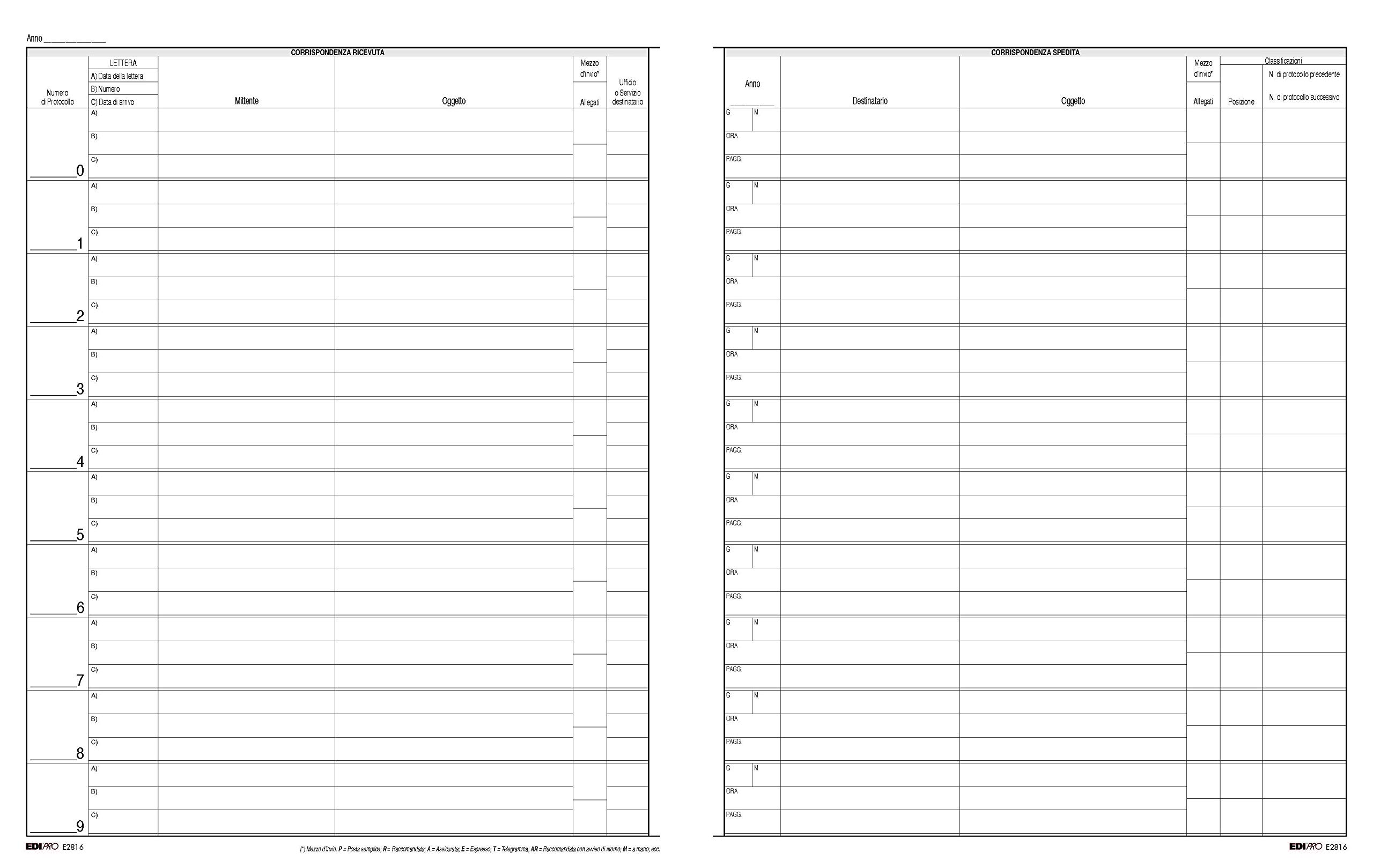 Edipro - E2816 - Registro protocollo corrispondenza arrivo-partenza 200 pagine copertina rilegata (rigida) f.to 31x24,5