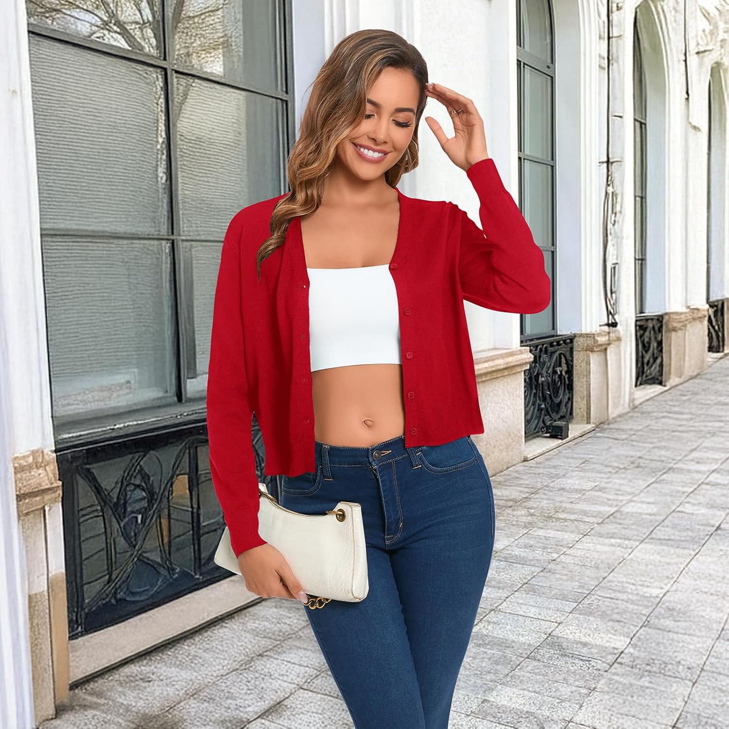 Cropped Cardigan Sweaters for Women Long Sleeve Button Down Open Front Bolero Shrugs for Dresses, S-XL - Image 3