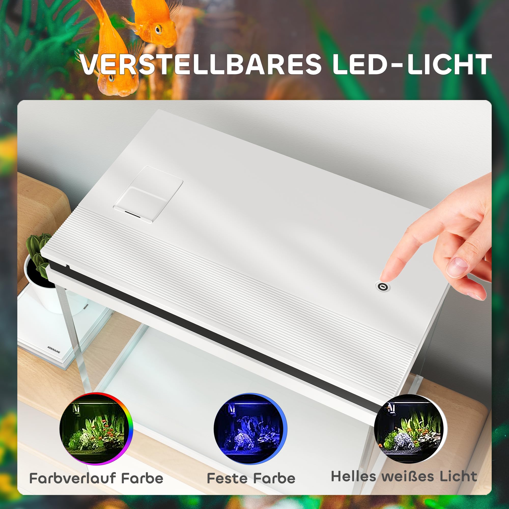 PawHut Aquarium 41L Einsteigerbecken mit LED-Beleuchtung, Eingebautem Filtersystem, Pumpe, 48 x 30 x 41 cm Glasbecken Fischbecken für Fische und Wasserpflanzen Weiß