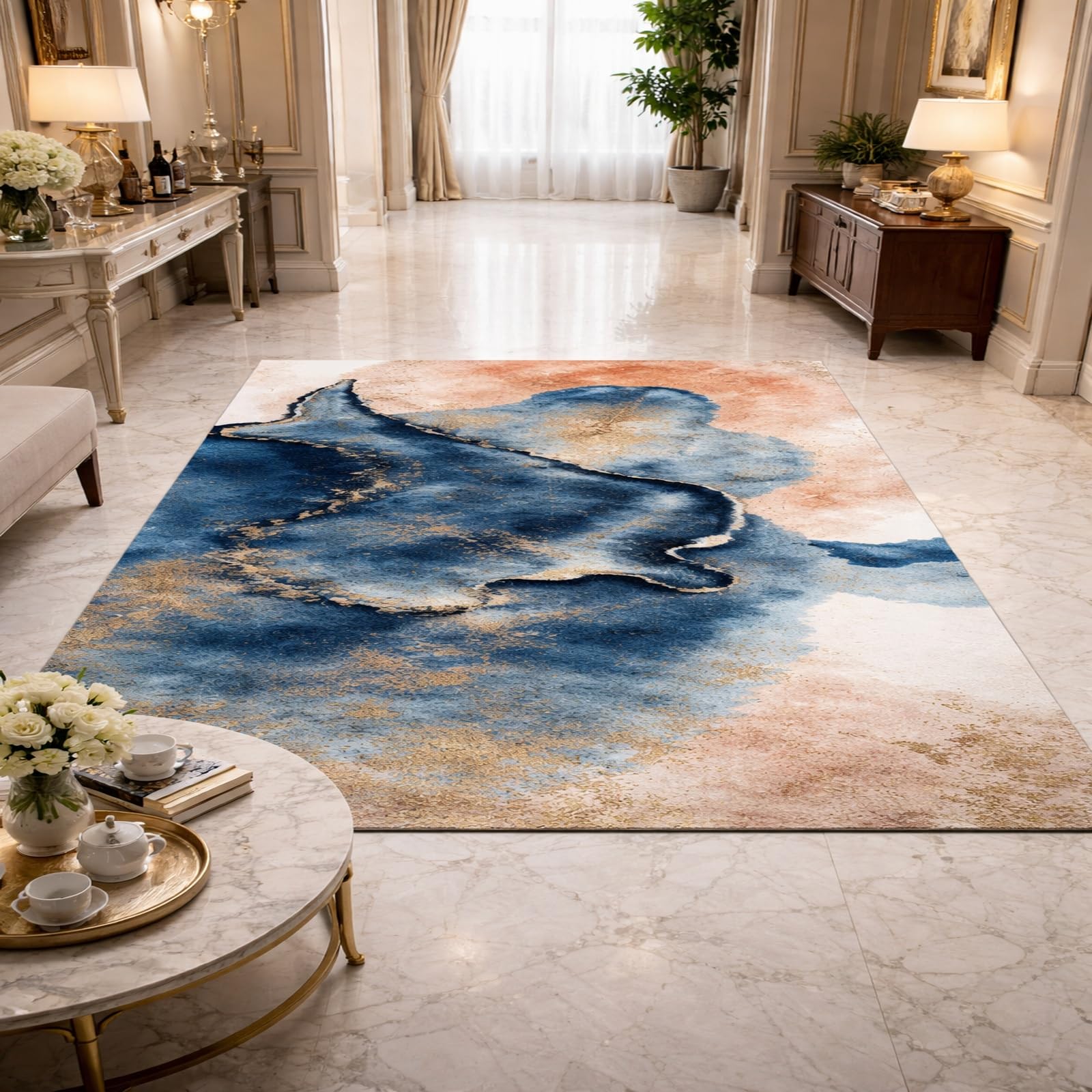 Tapis moderne abstrait 160x200cm bleu d'une élégance intemporelle